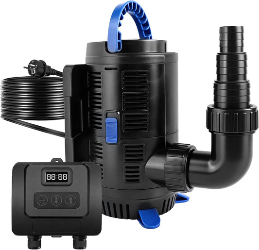 Regelbare vijverpomp voor buiten, 15000 l/u, 37 W-180 W, instelbare beekpomp met multifunctionele controller, filterpomp, vijverpomp, eco-pomp voor tuinvijver, visvijver, fonteinen