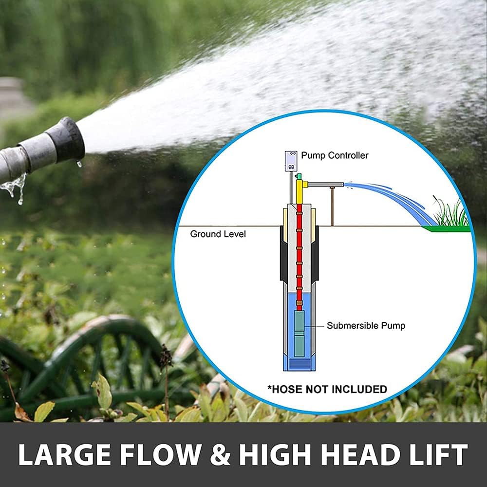 Diepbronpomp 35 m heffen, roestvrij stalen waterpomp, dompelpomp voor vuil water, 300 W 24 V DC, dompelpomp voor landbouwirrigatie, tuin en zwembad
