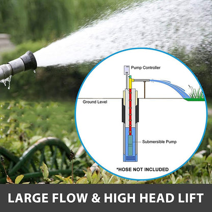 Diepbronpomp 35 m heffen, roestvrij stalen waterpomp, dompelpomp voor vuil water, 300 W 24 V DC, dompelpomp voor landbouwirrigatie, tuin en zwembad