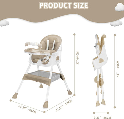 Opvouwbare Kinderstoel - Met Grote Antislipmat en Speelgoedrek - 6 Maanden en zouder - Khaki