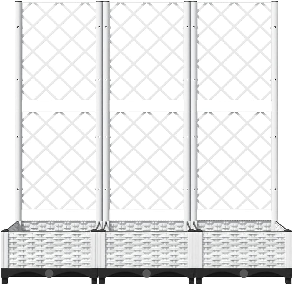 Flower Box for Garden with Integrated Trellis, White, 120 x 40 x 121.5 cm, Polypropylene PP for Climbing Plants, Practical Container for Patio and Patio, Robust Holder - QUORE
