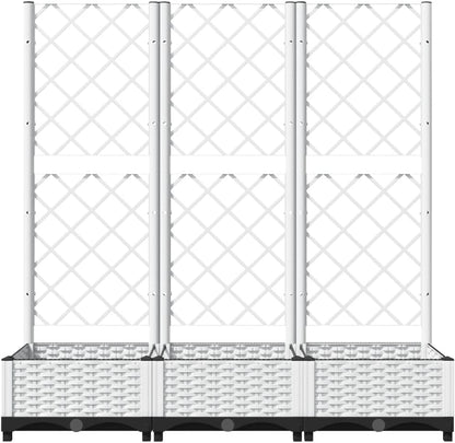 Flower Box for Garden with Integrated Trellis, White, 120 x 40 x 121.5 cm, Polypropylene PP for Climbing Plants, Practical Container for Patio and Patio, Robust Holder - QUORE