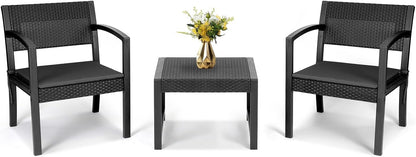 Sekey Balkonmeubelset, 3-delige tuinmeubelset van PE-polyrotan, weerbestendig, tafel en 2 stoelen met zitkussen, zitgroep, loungeset, terrasmeubel voor terras, balkon, tuin, antraciet