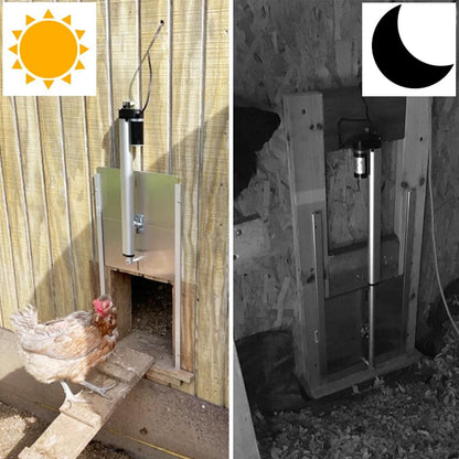 JVR Automatic chicken coop door opener with timer, programmable, aluminum chicken doors, electric run automatic chicken door automatic opener, actuator motor, safety function