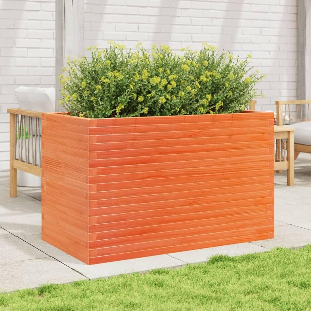 Flower Box Wax Brown 110 x 60 x 68.5 cm Solid Pine Wood Flower Box on Legs, Pot with Trine Grate, Planter, Patio - QUORE