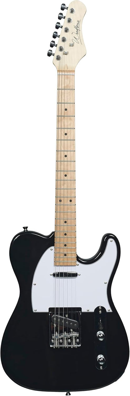 Woodbrass TL100 Elektrische Gitaar Zwart - Veelzijdige Gitaar Ideaal voor Beginners - Lichaam T-vorm Amerikaanse Linde Esdoorn Toets - Country, Hard, Rock