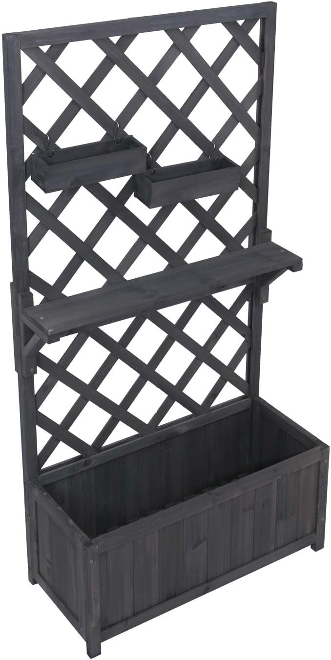 HWC-P68 Raised Flower Bed Planter / Flower Box Climbing Aid Shelf Hanging Boxes Wood MVG 135 x 70 x 30 cm Anthracite Grey - QUORE