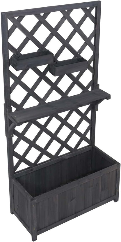 HWC-P68 Raised Flower Bed Planter / Flower Box Climbing Aid Shelf Hanging Boxes Wood MVG 135 x 70 x 30 cm Anthracite Grey - QUORE