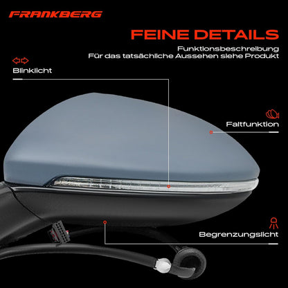 Frankberg Elektrische buitenspiegel, buitenspiegel, links, 9-polig, verwarmbaar & knipperlicht, compatibel met Golf Alltrack BA5 BV5 2014-2020, vervanging # 5G1857507AM9B9