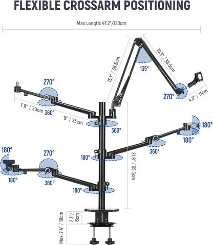 NEEWER Overhead Camera Stand Bureau Mount Rig met 4 Boom Arms voor Fotografie Video Licht Ring Licht Mount Webcam Mic Compact DSLR voor Live Streaming Uitzending Online Onderwijs Vergadering, DS007