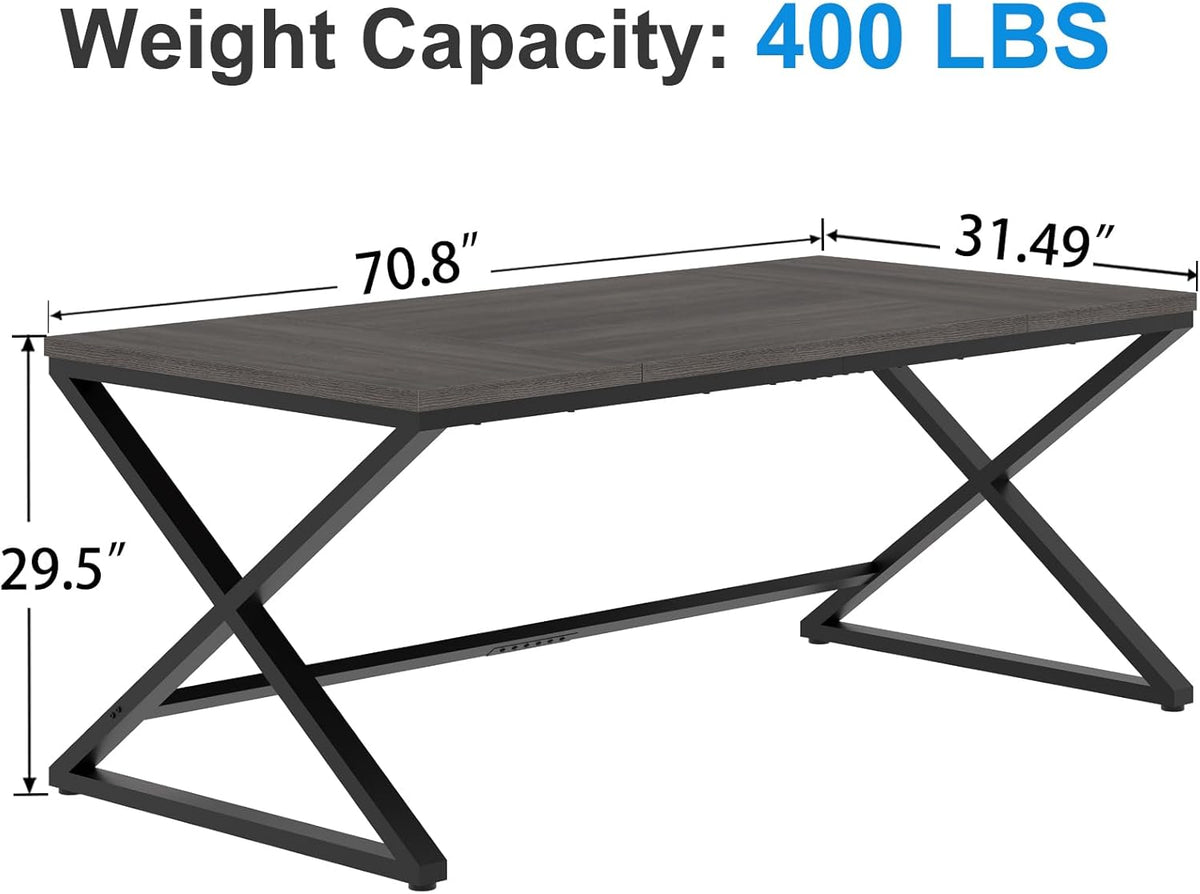 LVB Rustiek Groot Bureau voor Thuiskantoor, 70.8" LW Computerbureau, Houten Metalen Werktafel voor Studie Schrijven Gamen, Boerderij Dual Monitor Workstation Executive Computer Desk, Donker