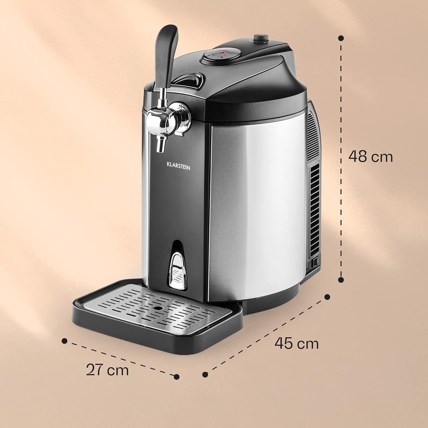 Klarstein Skal Universele biertapinstallatie, tapinstallatie met geïntegreerde bierkoeler, koeling tot 2-12 °C, 5 liter met koeling. Thermo-elektrisch koelsysteem, 38 dB, grijs zilver