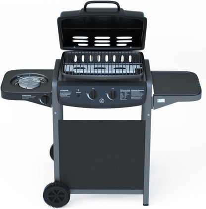 BBQ gasbarbecue met thermometer, zijbrander, voor tuin, picnic en terrazzo - staal zwart gelakt en ABS - (112 x 52,5 x 96.5 cm)