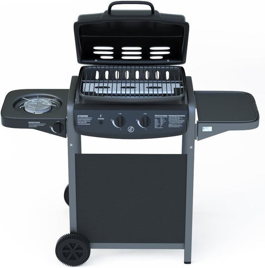 BBQ gasbarbecue met thermometer, zijbrander, voor tuin, picnic en terrazzo - staal zwart gelakt en ABS - (112 x 52,5 x 96.5 cm)