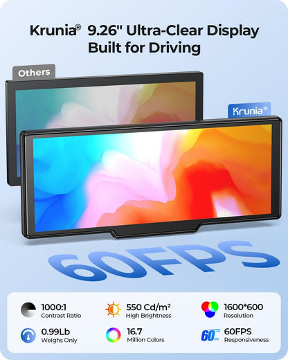 9.26" Draadloze Draagbare Car Play-scherm met 4K Voor- & HD Achter Dual Dash Cam voor Apple CarPlay & Android Auto met OTA Updates, Mirror Link, 5.0 Bluetooth, Spraakbediening, GPS Navigatie