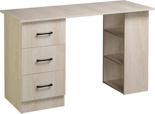 HOMCOM desk computer table desk table work table shelf with 3 drawers shelves natural 120 x 49 x 72 cm - QUORE