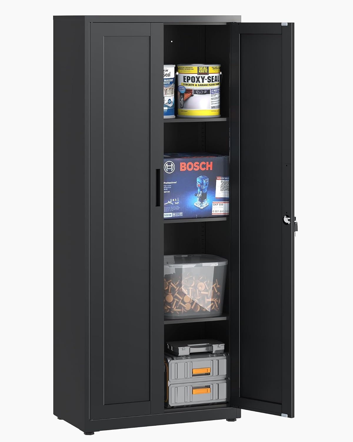 Dossierkast, afsluitbare garagekast, 3 niveaus, bureaukast, werkplaatskast met verstelbare planken, voor kantoor, garage en bijkeuken, 40 x 75 x 181,5 cm, zwart
