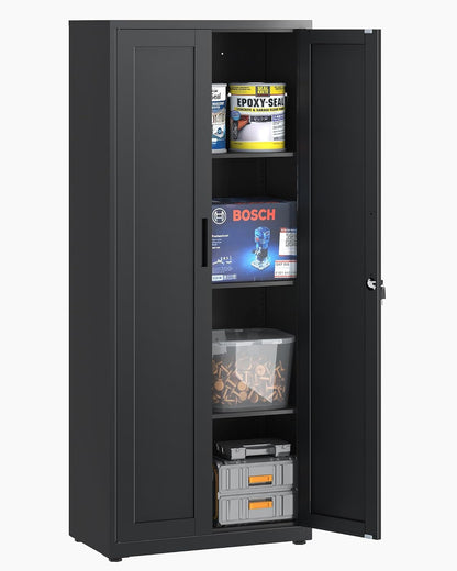 Dossierkast, afsluitbare garagekast, 3 niveaus, bureaukast, werkplaatskast met verstelbare planken, voor kantoor, garage en bijkeuken, 40 x 75 x 181,5 cm, zwart