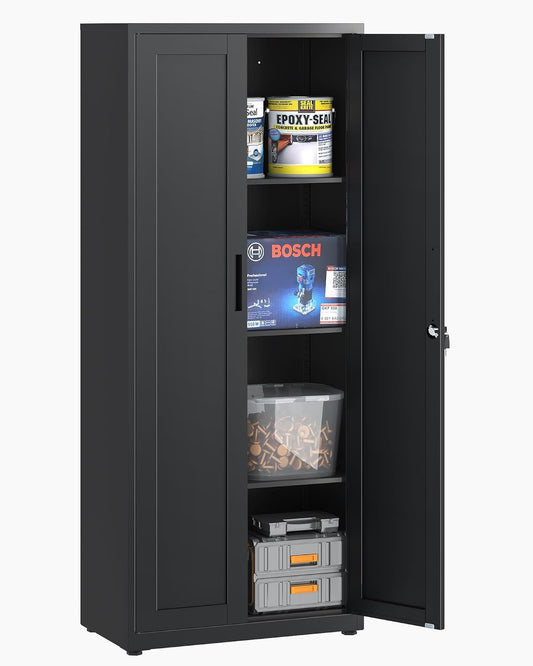Dossierkast, afsluitbare garagekast, 3 niveaus, bureaukast, werkplaatskast met verstelbare planken, voor kantoor, garage en bijkeuken, 40 x 75 x 181,5 cm, zwart