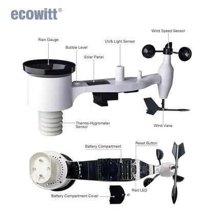 Ecowitt HP2551 Draadloos wifi-weerstation, digitale weersvoorspelling met TFT-scherm, regenmeter, anemometer, zonnestraling, zonne-energie, ecosysteempoort