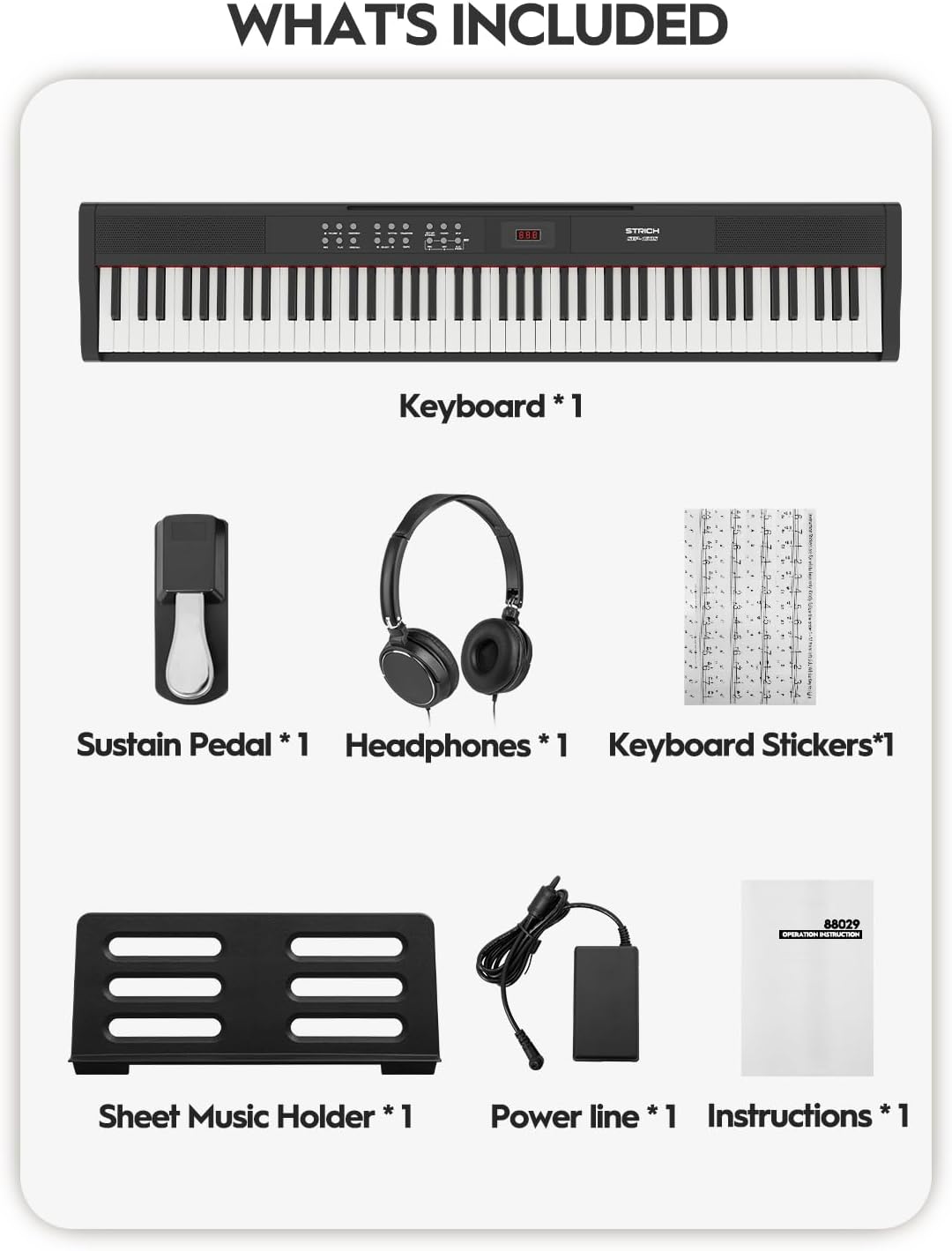 Digitale piano – Elektrische piano – Keyboard – Piano – 88 full-size toetsen – Semi-gewogen en aanslaggevoelig – Inclusief sustainpedaal en hoofdtelefoon