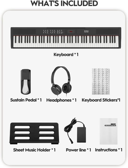 Digitale piano – Elektrische piano – Keyboard – Piano – 88 full-size toetsen – Semi-gewogen en aanslaggevoelig – Inclusief sustainpedaal en hoofdtelefoon