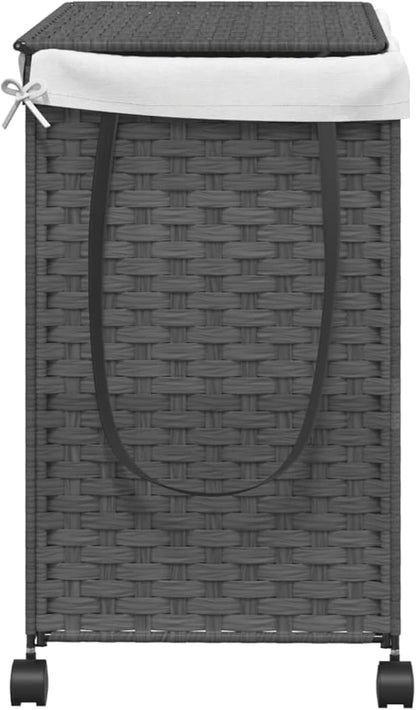 Wasmandoek – Wasmand – Waszak – Wascontainer – Wassenbak  – Inklapbaar Met Wieltjes & Remmen – 60x35x60,5 cm – Grijs