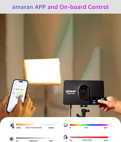amaran Pano 60c Kit 60W RGBWW full-colour paneellamp met 22.220 Lux @ 0,5 m, USB-C PD, inclusief softbox, rooster, diffuser, draagtas voor fotografie en video - antraciet