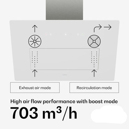Klarstein SleekAir Campana Extractora - 60cm, 686 m³/h, Eficiencia A++, Led 5W, Táctil, Silenciosa, Blanca, Dos Modos de Funcionamiento, Filtro Carbón Activo