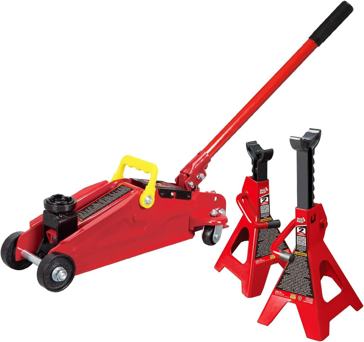 BIG RED Torin Hydraulische trolley vloerkrik, combo met 2 krikstandaards, 2 ton capaciteit (T82001)