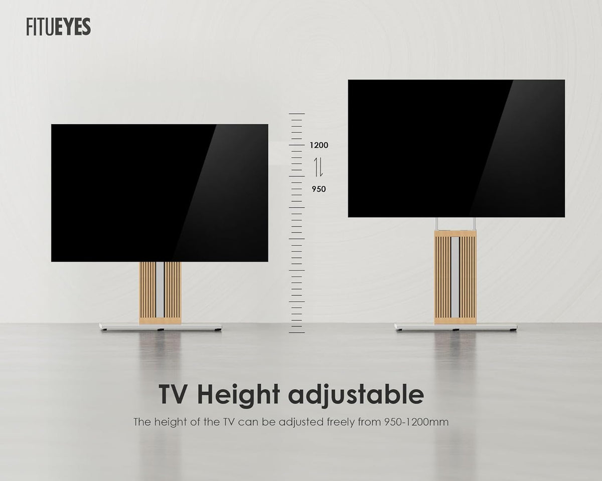 FITUEYES Design TV-standaard op standaard, voor schermen van 55 tot 88 inch, in hoogte verstelbaar, tv-kast van massief hout, draaibaar, maximale belasting 60 kg, hoek verstelbaar ± 30 graden,