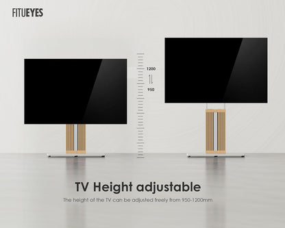 FITUEYES Design TV-standaard op standaard, voor schermen van 55 tot 88 inch, in hoogte verstelbaar, tv-kast van massief hout, draaibaar, maximale belasting 60 kg, hoek verstelbaar ± 30 graden,