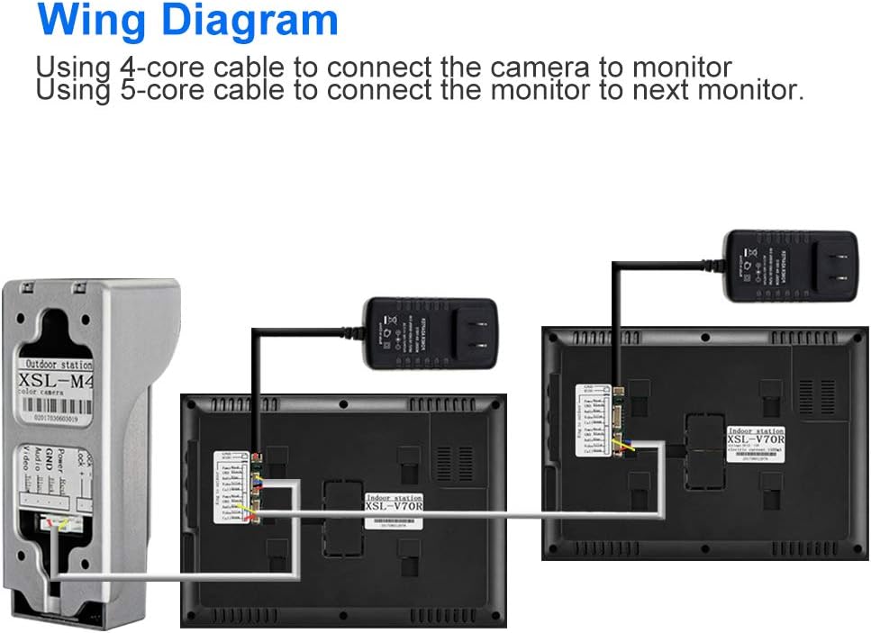 Video-intercomsysteem, 2 monitoren, videotelefoon, 7 inch, helder display voor thuis, videodeur, camera, nachtzicht, max. 100 meter