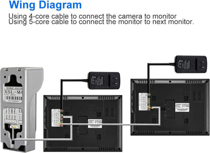 Video-intercomsysteem, 2 monitoren, videotelefoon, 7 inch, helder display voor thuis, videodeur, camera, nachtzicht, max. 100 meter