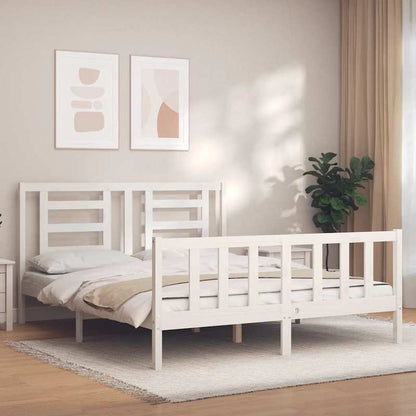 White Bed Frame Measuring 160X200 Cm, Made of Solid Pine Wood, Removable And Long-Lasting, Without a Mattress.