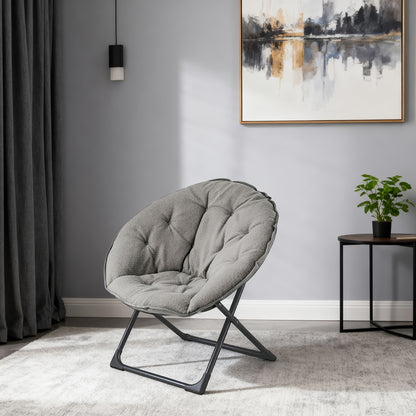 Opvouwbare Stoel – Klapstoel – Lounge Stoel – Moon Chair – Zitstoel – Lichtgewicht Bamboe Frame – Inclusief Bijzettafel – Zacht Katoenen Zitcomfort – Grijs