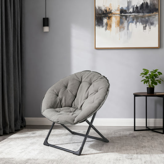 Opvouwbare Stoel – Klapstoel – Lounge Stoel – Moon Chair – Zitstoel – Lichtgewicht Bamboe Frame – Inclusief Bijzettafel – Zacht Katoenen Zitcomfort – Grijs