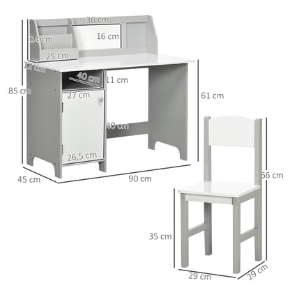 Kindertafel – Kinderbureau – Speeltafel – Kinderstoel – Grijs – Inclusief Whiteboard – Afmetingen 90x45x85 cm