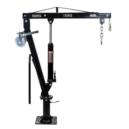 Pick-up laadkraan draaglast 500kg en 360° draaibaar – kabellier – massieve standvoet – grondmontage