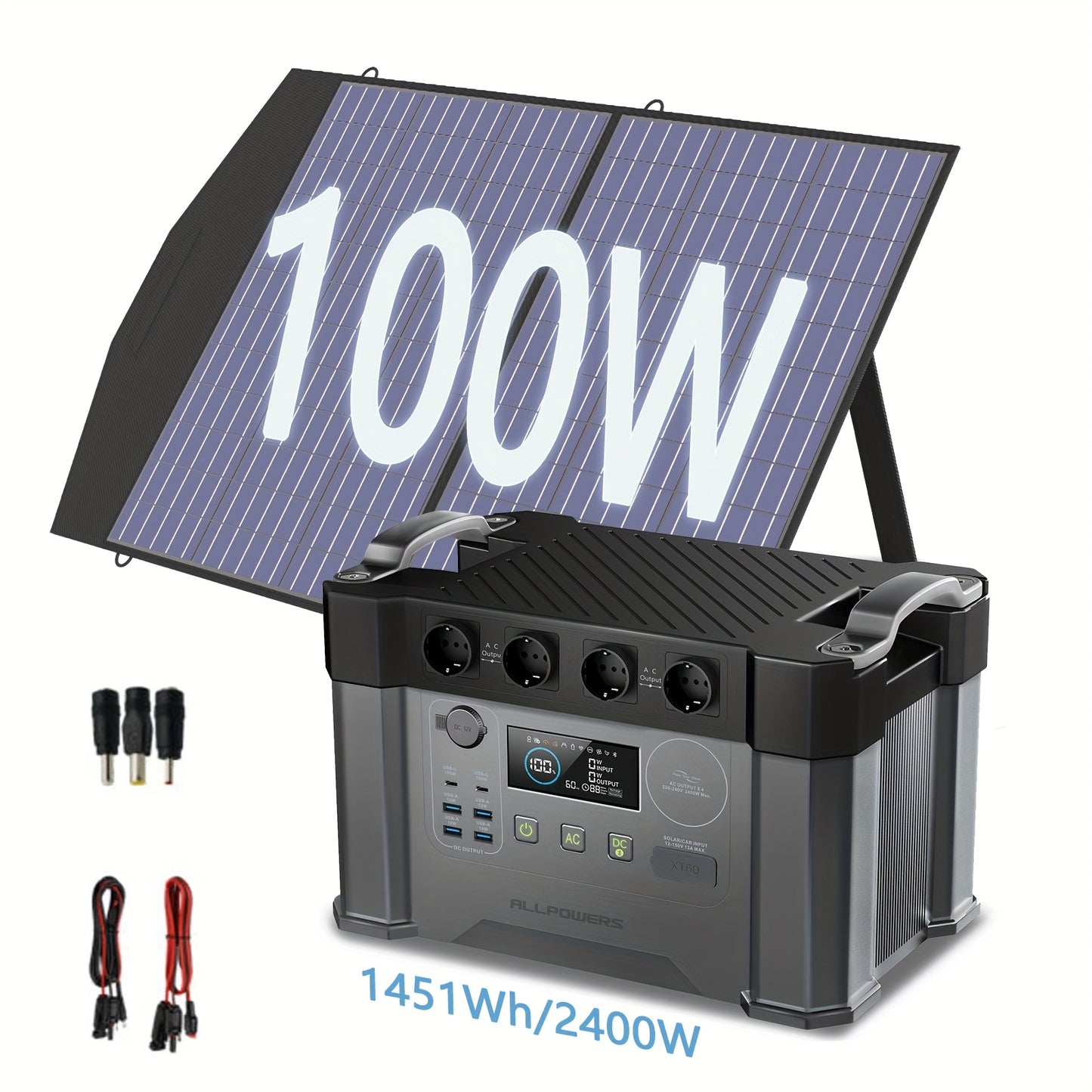 ALLPOWERS S2000 PRO Portable Power Station + 400W/200W/100W Solar Panel | 1500Wh 2700W (AC+DC) /100W USB-C Output, 1.5 Hr Fast Charge, Dual-Purpose Battery Powered, Ideal for RV, Home