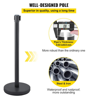 VEVOR Queue Rope Barrier Post Crowd Control Barrier Set 8 Pcs. 2m Black Tire, Barriers for Crowd Control Queue Line Stanchion Queue Dividing Controlling for Theatres Public Places