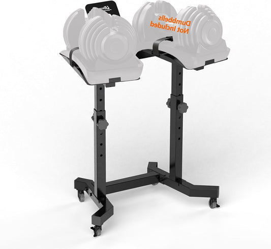 Dumbbellrek – Dumbbellstand – Halterrek – Dumbbellhouder – Opbergrek – Verstelbaar in 4 Hoogtes – Stabiel Stalen Frame met Tablet Houder en Wielen