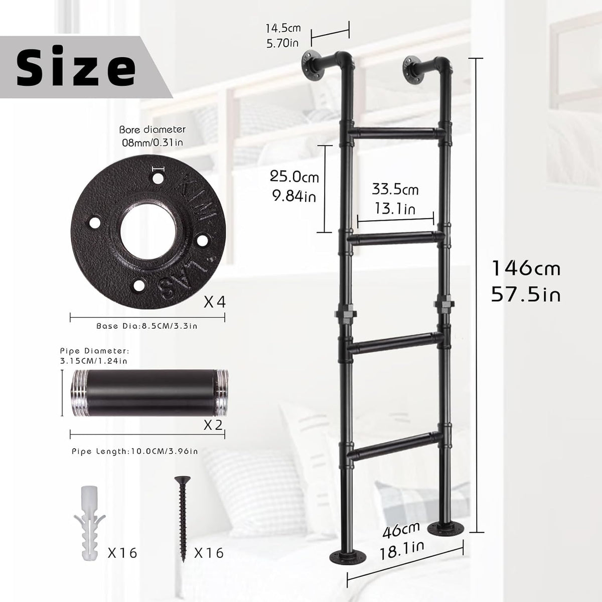 Stapelbedladder, muur tot op de vloer gemonteerde kelder raam fontein ladder smeedijzeren zolder loft stap ladder laadt 100 kg, binnen 4 treden klimladder voor buiten