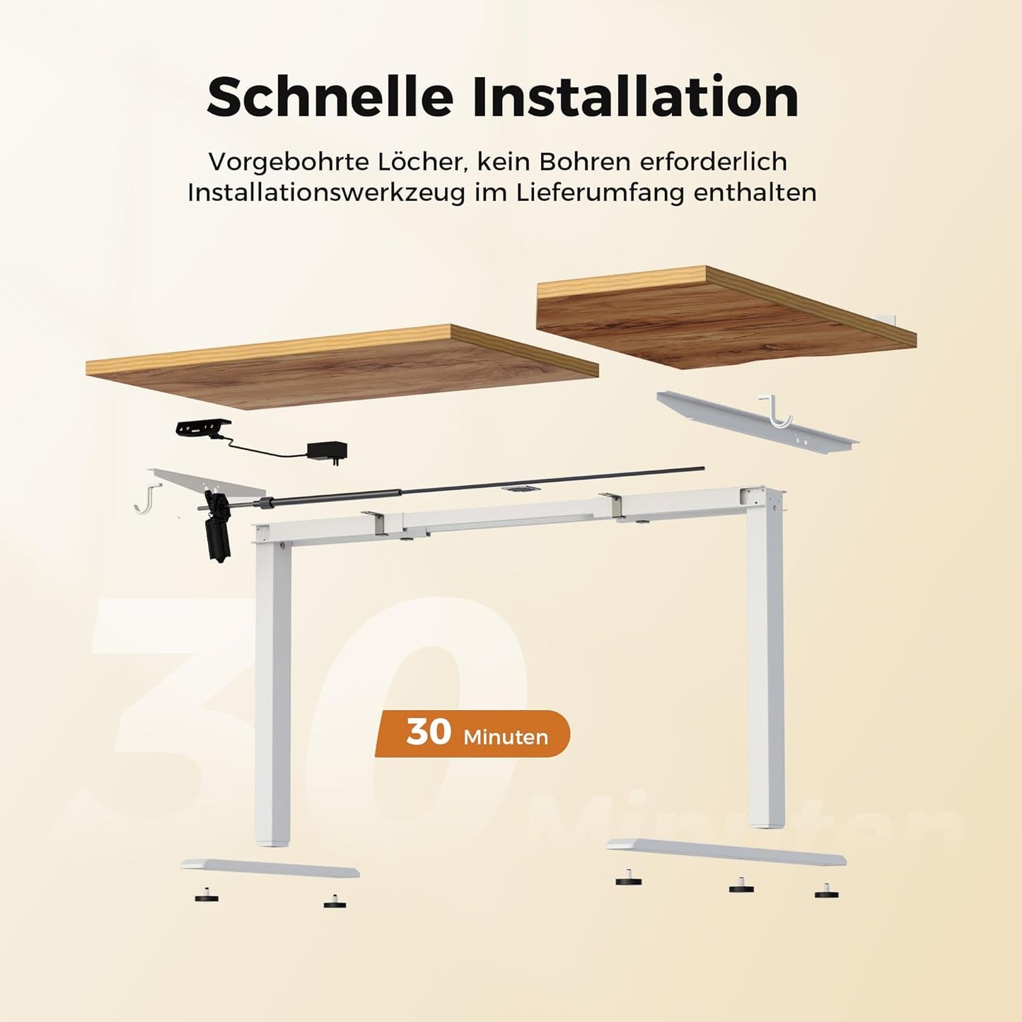 Agilestic Elektrisch sta-bureau 150 cm in L-vorm, in hoogte verstelbaar om thuis staand of zittend te werken, ergonomisch computerbureau, lichtbruin