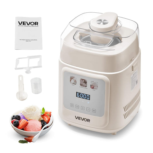 VEVOR Automatische ijsmachine met ingebouwde compressor, 1 liter, geen voorvriezen, gelato en ijsmaker met 4 modi, elektrische ijsmachine, frozen, yogurt sorbet maker, wit