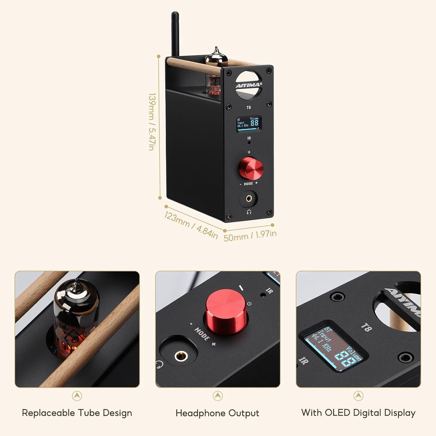 AIYIMA T8 6N3 Digital Tube voorversterker QCC3031 Bluetooth 5.0 voorversterker USB DAC hoofdtelefoonversterker coaxiale optische stereo audio decode ondersteuning APTX