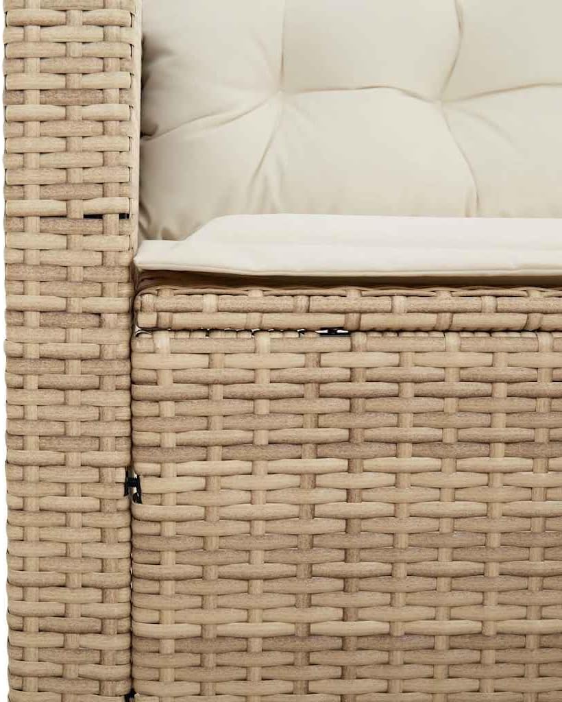 vidaXL Garden bench with table and cushions L-shaped beige poly rattan, garden furniture, garden bench, bench outdoor, lounge sofa garden, outdoor bench, balcony bench - QUORE