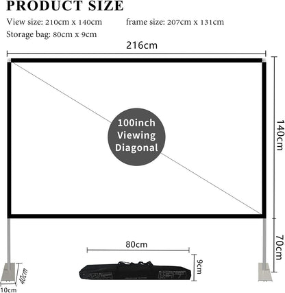 Projectiescherm 100 inch 4K HD 16: 9 scherm opvouwbare projector, wasbaar, draagbaar, anti-kreuk voor videoprojectoren, dubbelzijdige projectie voor thuis/buitenbioscoop (100 inch)
