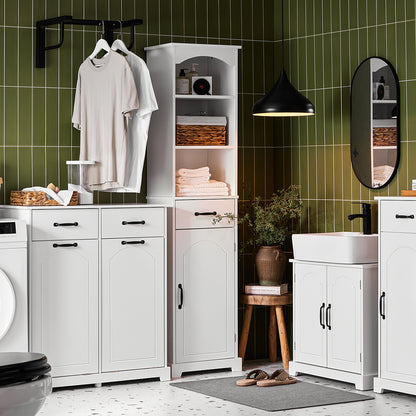 Badmeubel – Wasmand Kast – Opbergkast Badkamer – Smalle Wasruimte Kast – Badkamermeubel – Houten Kast met 2 Grote Wasmanden – Compact 79,5x38x90 cm – Vochtbestendig MDF