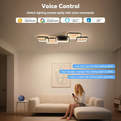 Led-plafondlamp, woonkamerlamp met mat, 56 W, 5600 lm, 3000-6500 K, compatibel met HomeKit, Alexa, Google en IFTTT, dimbare plafondlamp voor slaapkamer en woonkamer, zwart
